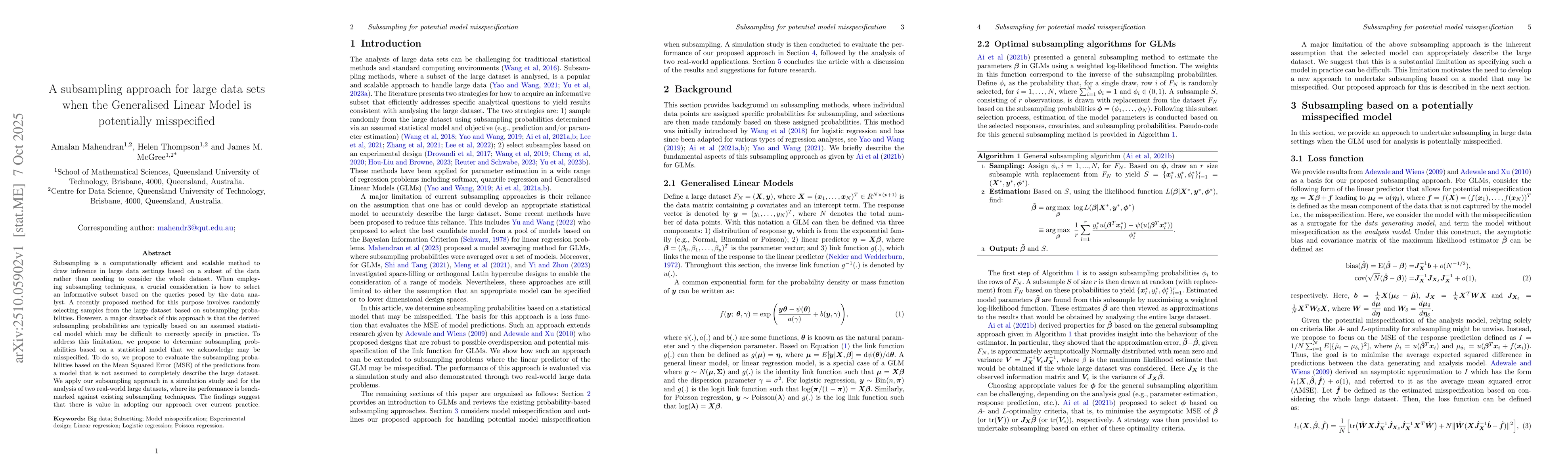 Thumbnail for A subsampling approach for large data sets when the Generalised Linear
  Model is potentially misspecified