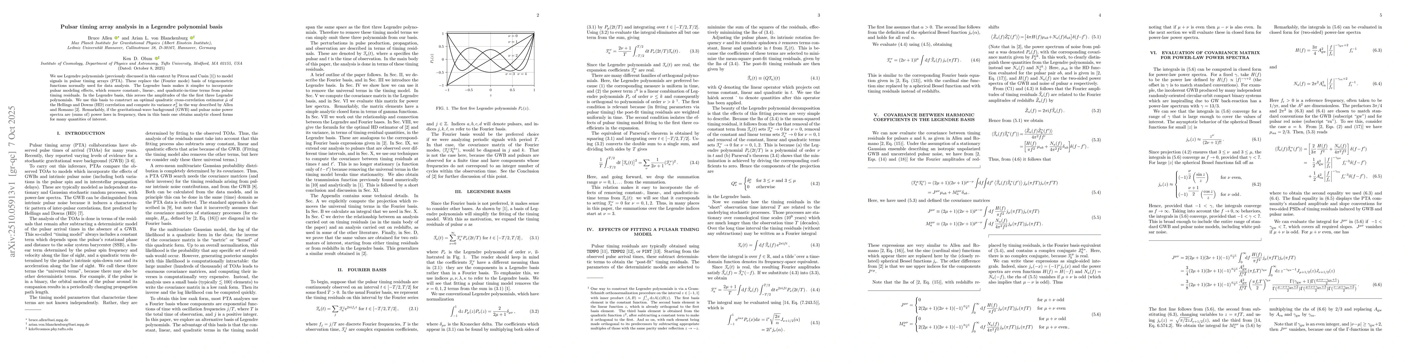 Thumbnail for Pulsar timing array analysis in a Legendre polynomial basis