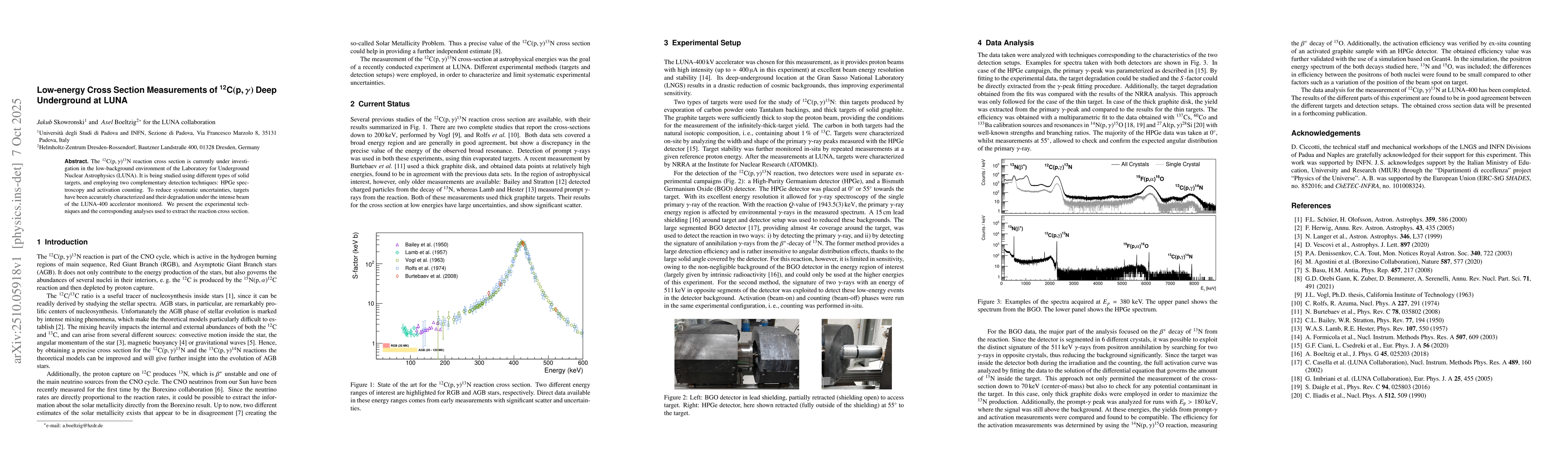 Thumbnail for Low-energy Cross Section Measurements of
  ${}^{\mathsf{12}}\mathsf{C}(\mathsf{p},γ)$ Deep Underground at LUNA