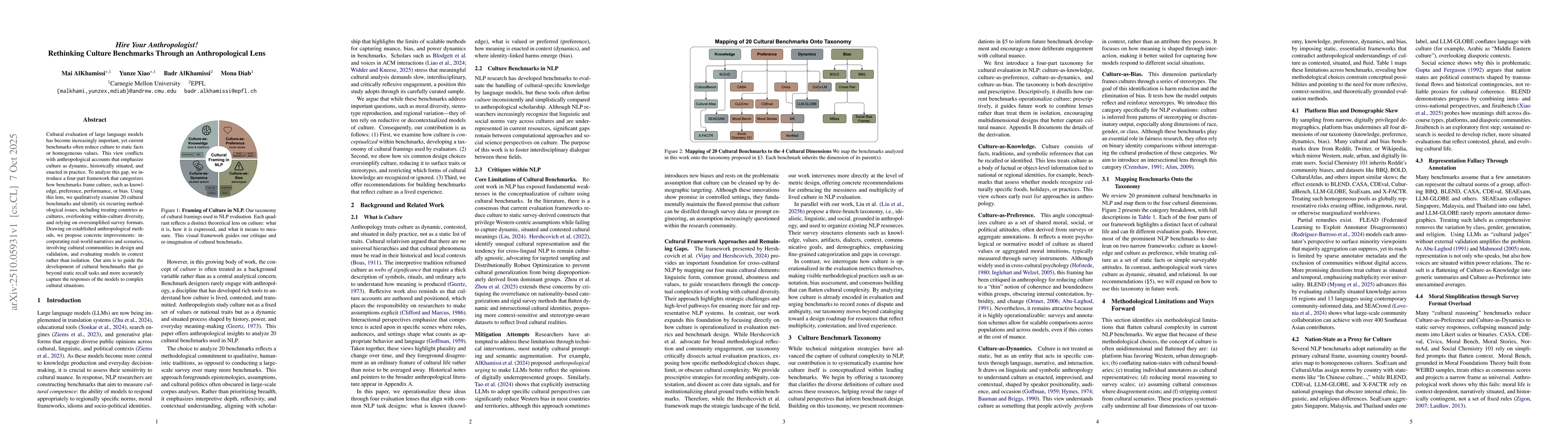 Thumbnail for Hire Your Anthropologist! Rethinking Culture Benchmarks Through an
  Anthropological Lens