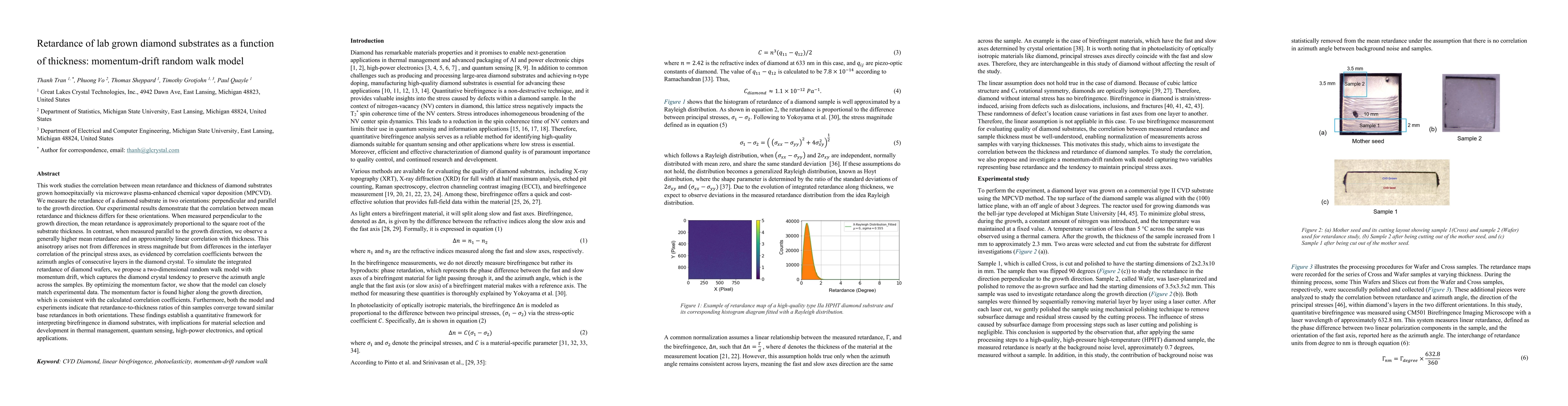 Thumbnail for Retardance of lab grown diamond substrates as a function of thickness:
  momentum-drift random walk model