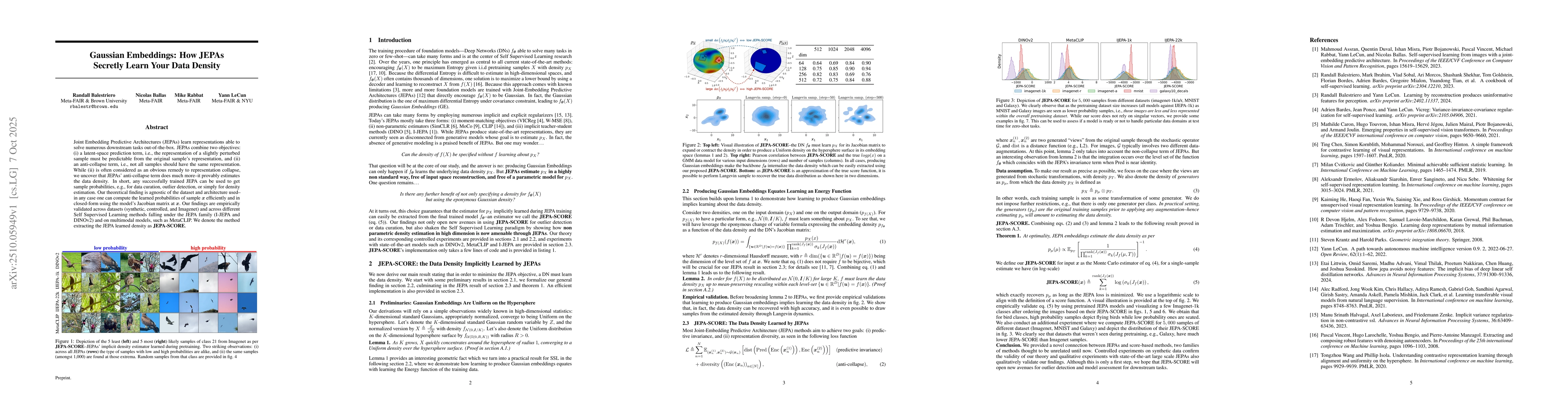 Thumbnail for Gaussian Embeddings: How JEPAs Secretly Learn Your Data Density