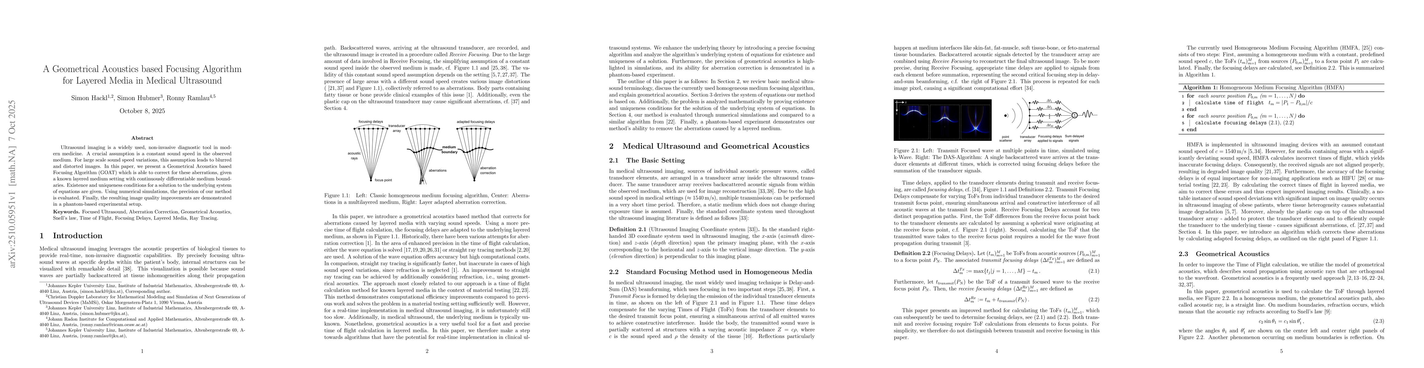 Thumbnail for A Geometrical Acoustics based Focusing Algorithm for Layered Media in
  Medical Ultrasound
