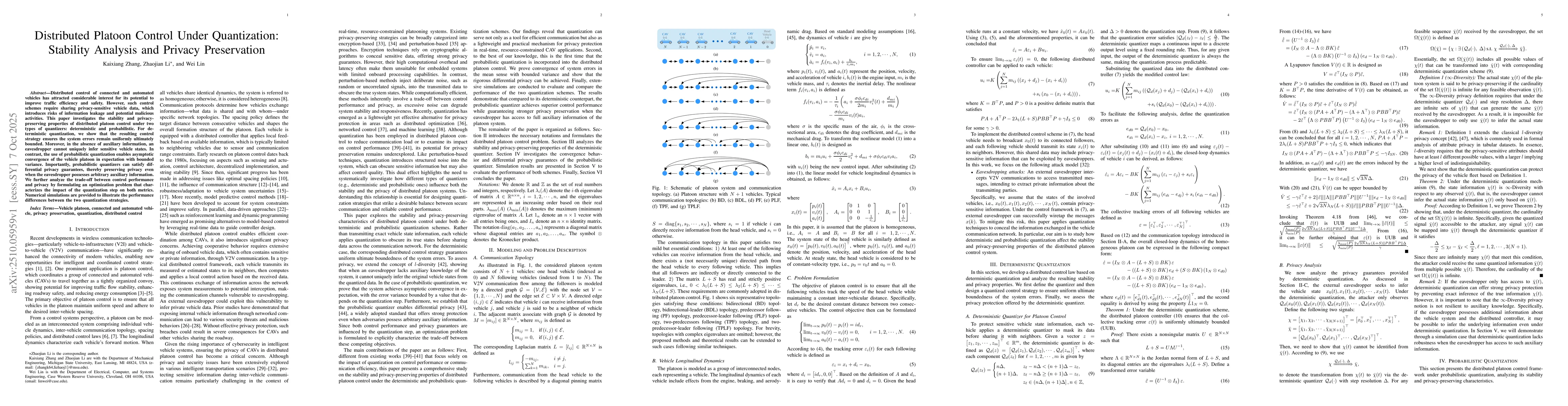 Thumbnail for Distributed Platoon Control Under Quantization: Stability Analysis and
  Privacy Preservation