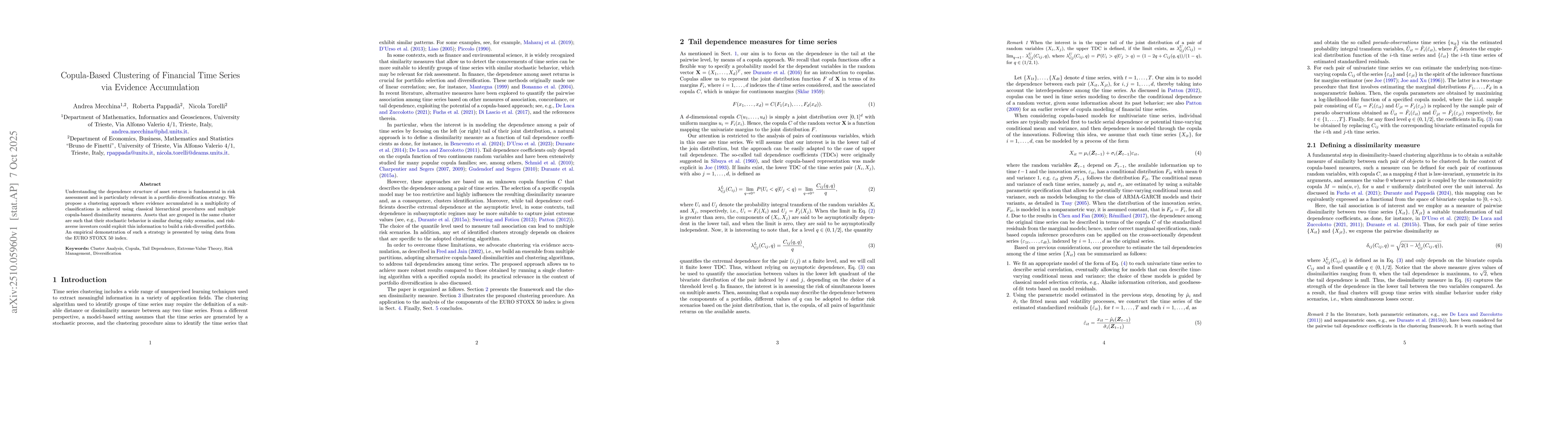 Thumbnail for Copula-Based Clustering of Financial Time Series via Evidence
  Accumulation