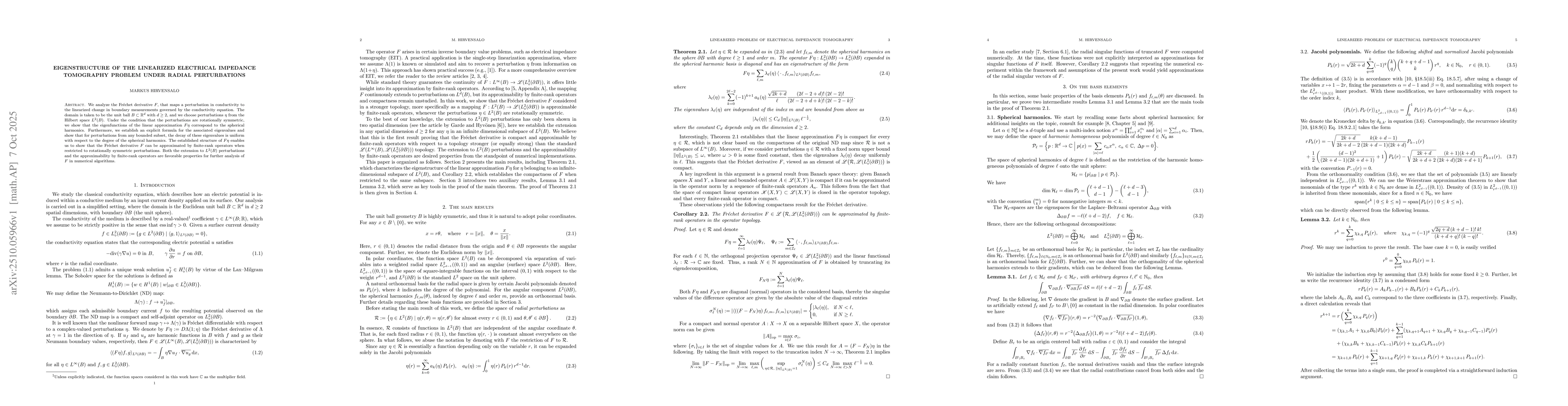 Thumbnail for Eigenstructure of the linearized electrical impedance tomography problem
  under radial perturbations