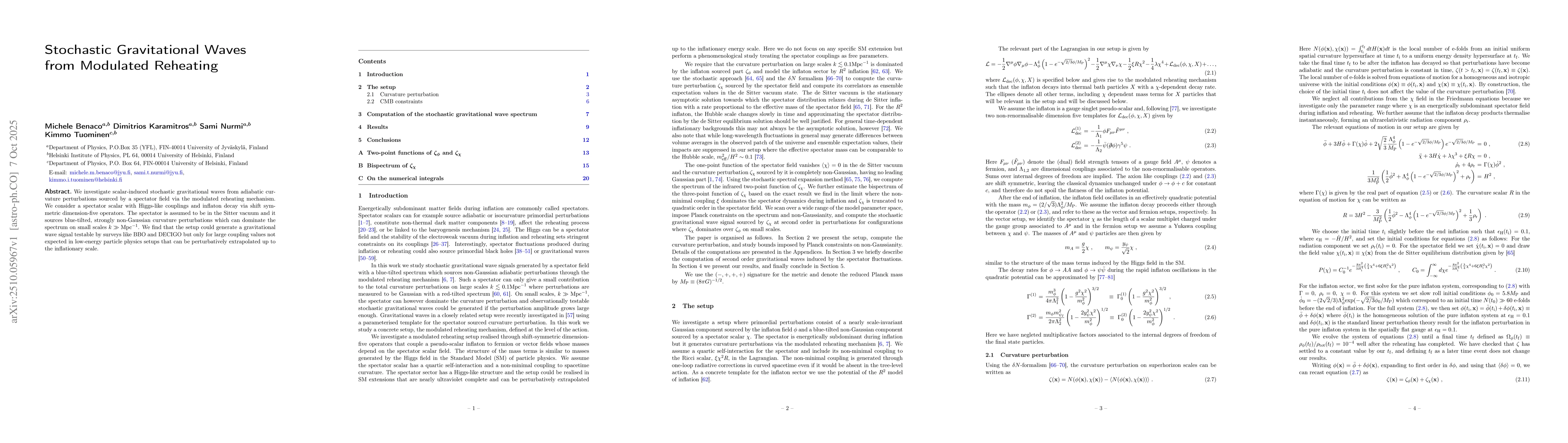 Thumbnail for Stochastic Gravitational Waves from Modulated Reheating