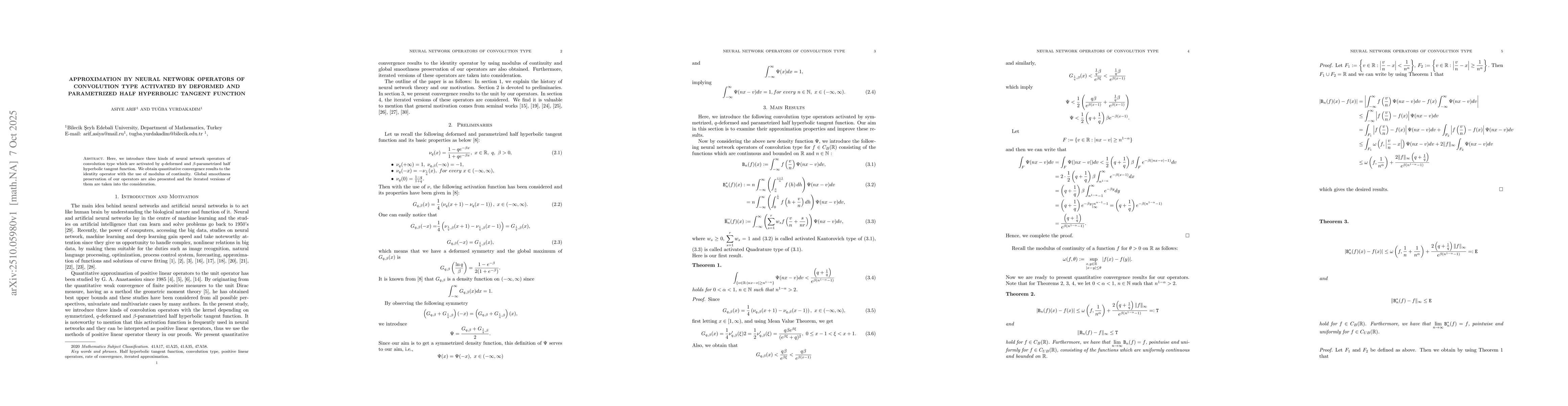 Thumbnail for Approximation by neural network operators of convolution type activated
  by deformed and parametrized half hyperbolic tangent function