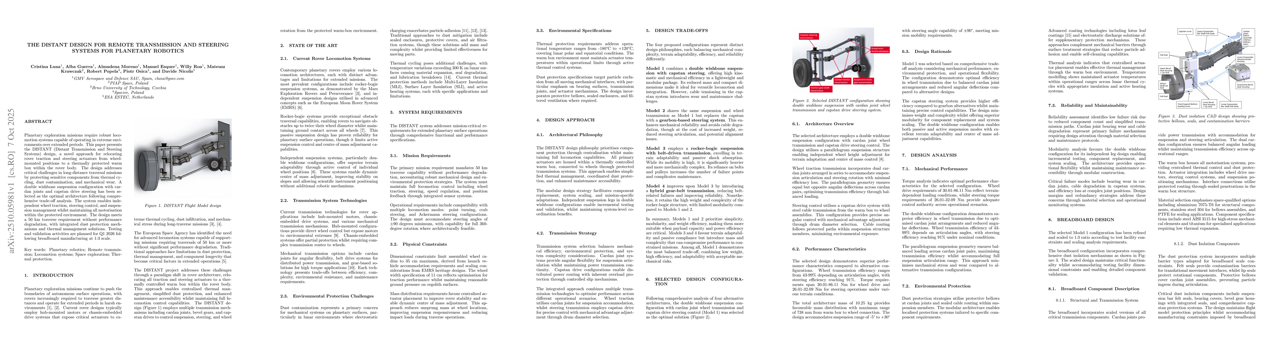 Thumbnail for The DISTANT Design for Remote Transmission and Steering Systems for
  Planetary Robotics