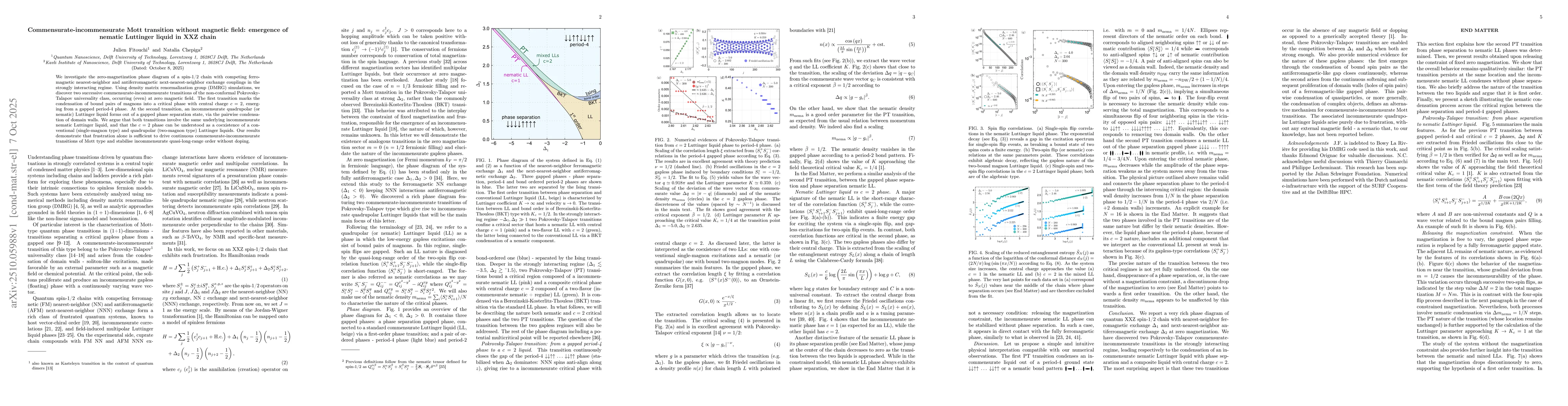 Thumbnail for Commensurate-incommensurate Mott transition without magnetic field:
  emergence of nematic Luttinger liquid in XXZ chain
