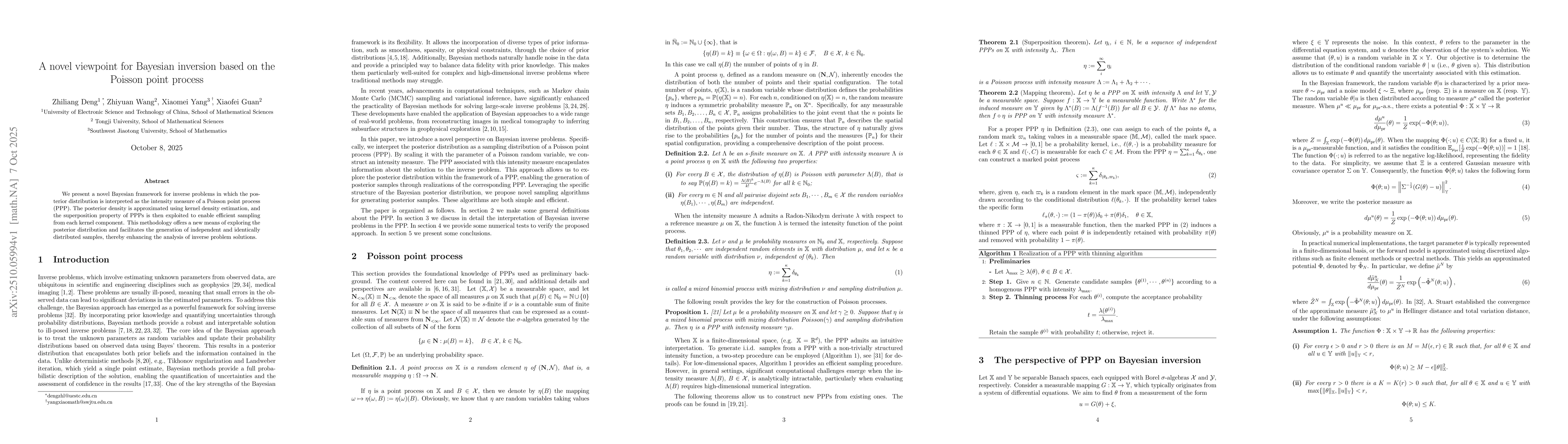 Thumbnail for A novel viewpoint for Bayesian inversion based on the Poisson point
  process