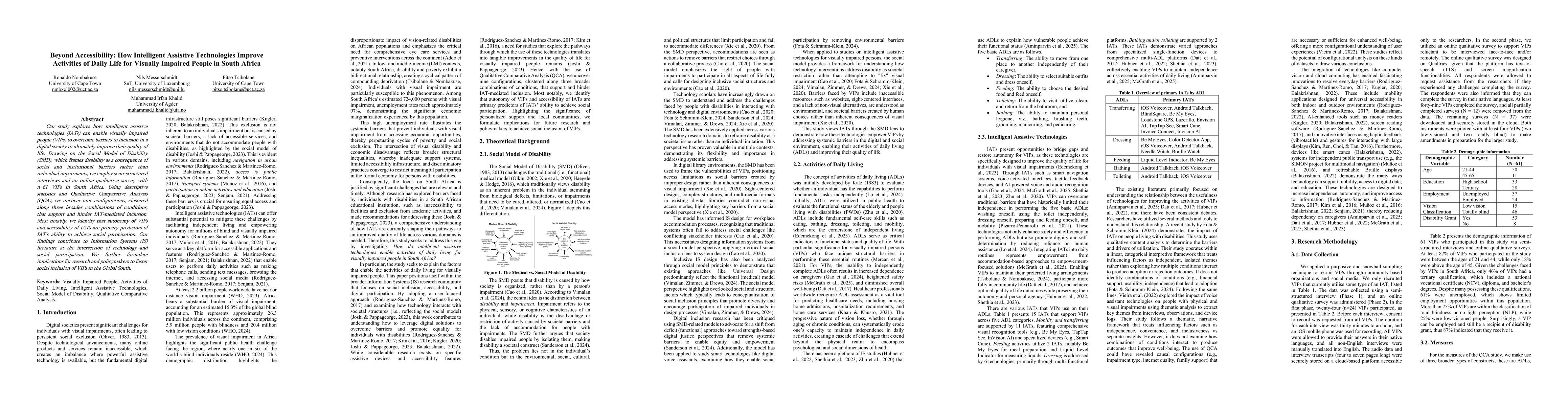 Thumbnail for Beyond Accessibility: How Intelligent Assistive Technologies Improve
  Activities of Daily Life for Visually Impaired People in South Africa