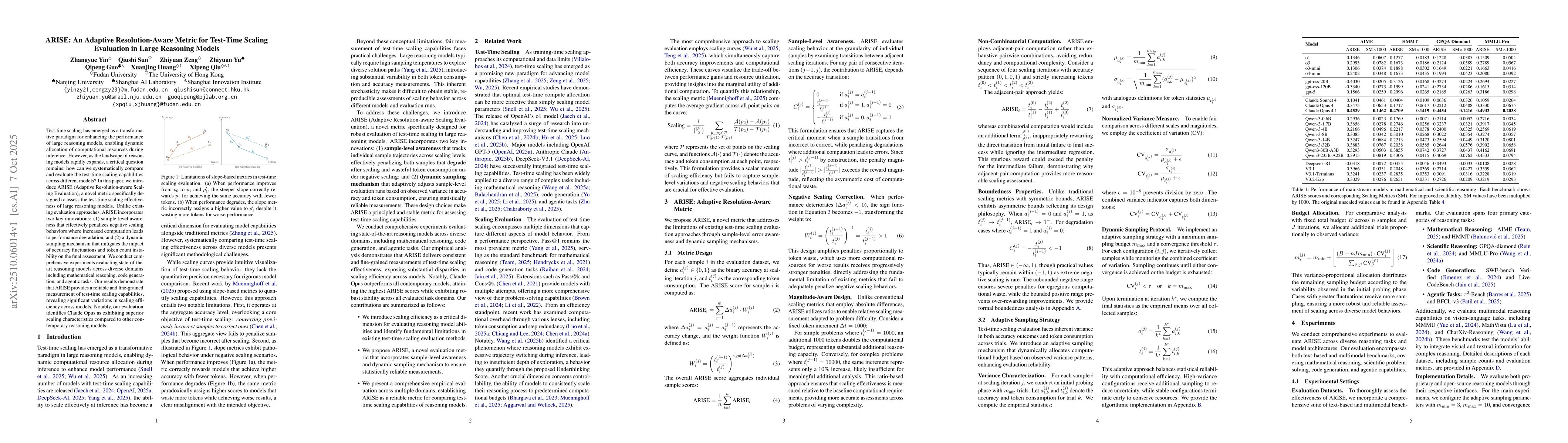 Thumbnail for ARISE: An Adaptive Resolution-Aware Metric for Test-Time Scaling
  Evaluation in Large Reasoning Models