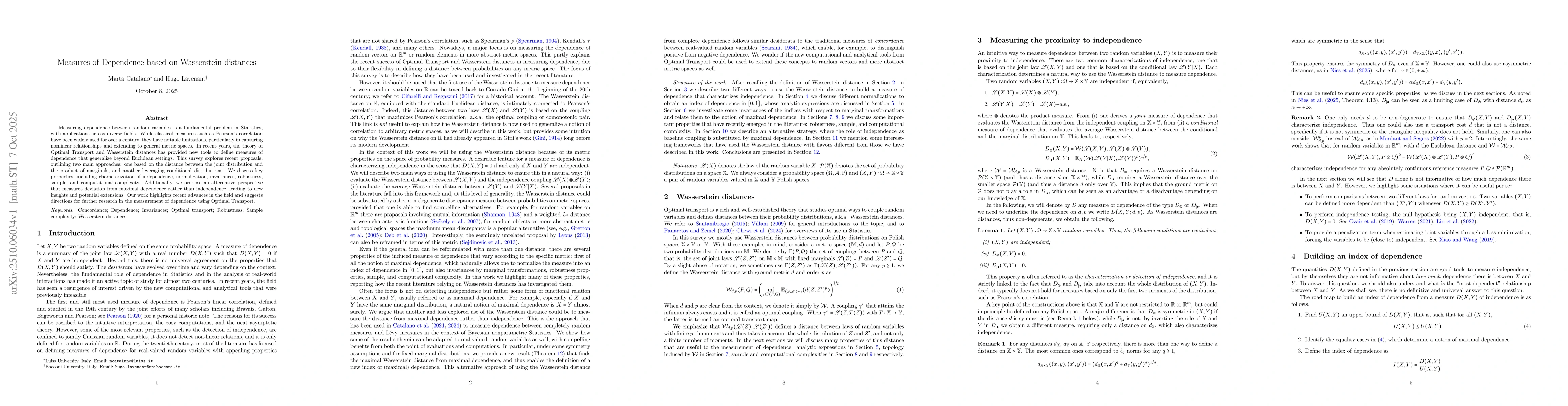 Thumbnail for Measures of Dependence based on Wasserstein distances