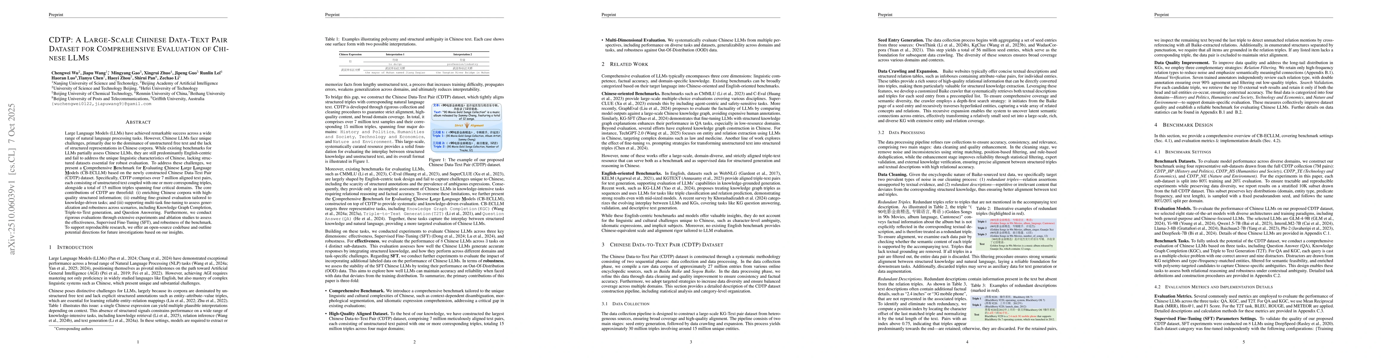 Thumbnail for CDTP: A Large-Scale Chinese Data-Text Pair Dataset for Comprehensive
  Evaluation of Chinese LLMs