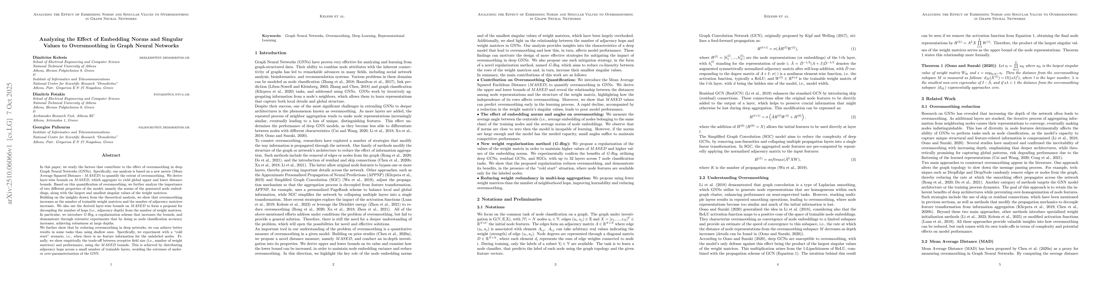 Thumbnail for Analyzing the Effect of Embedding Norms and Singular Values to
  Oversmoothing in Graph Neural Networks