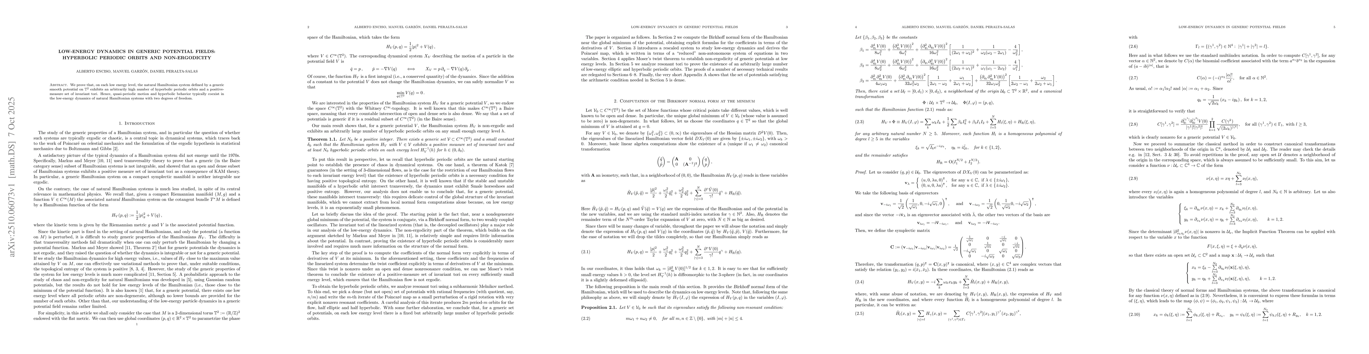 Thumbnail for Low-energy dynamics in generic potential fields: Hyperbolic periodic
  orbits and non-ergodicity
