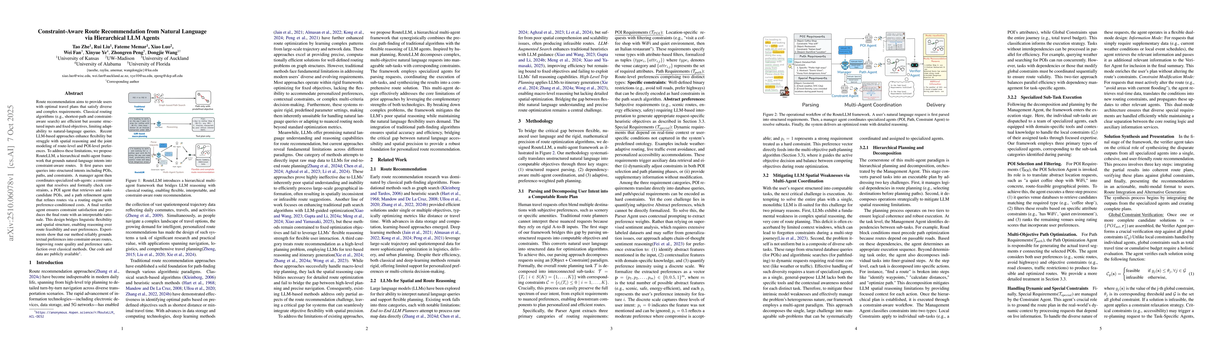 Thumbnail for Constraint-Aware Route Recommendation from Natural Language via
  Hierarchical LLM Agents