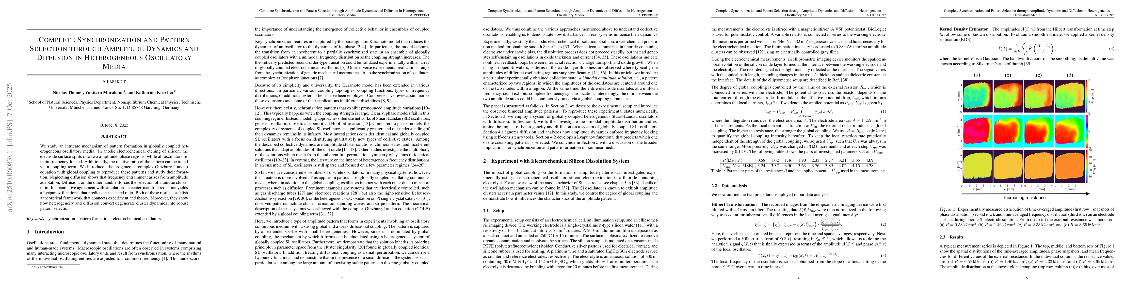 Thumbnail for Complete Synchronization and Pattern Selection through Amplitude
  Dynamics and Diffusion in Heterogeneous Oscillatory Media