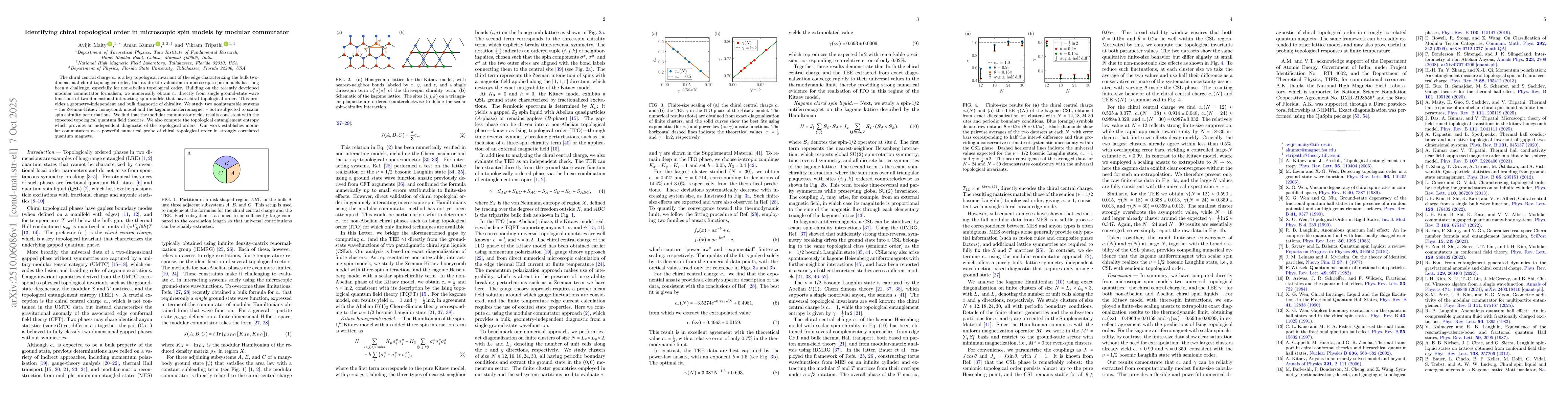 Thumbnail for Identifying chiral topological order in microscopic spin models by
  modular commutator