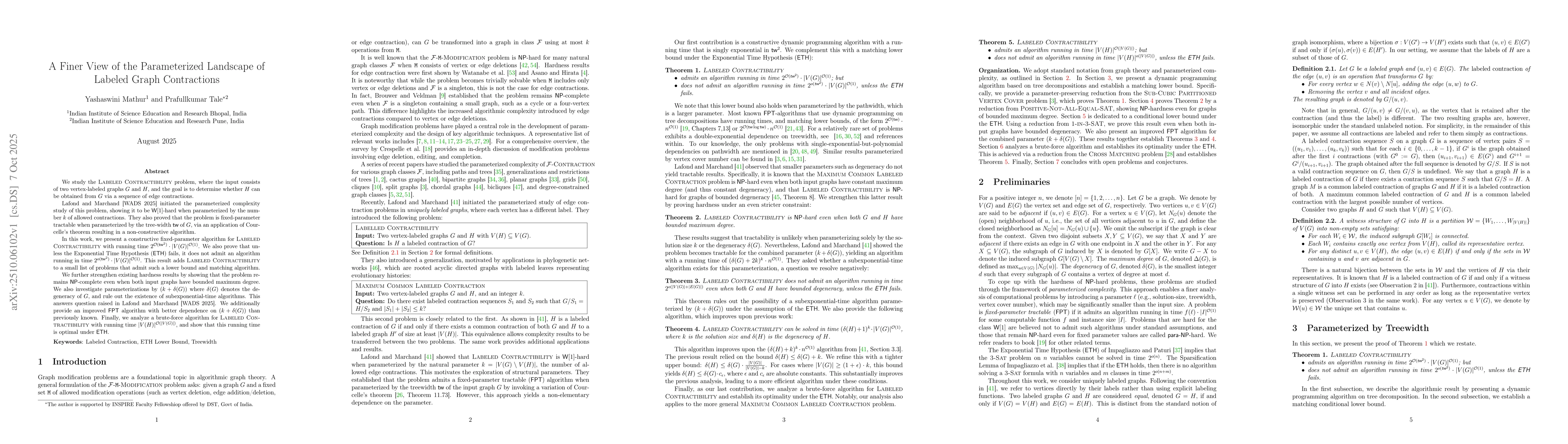 Thumbnail for A Finer View of the Parameterized Landscape of Labeled Graph
  Contractions