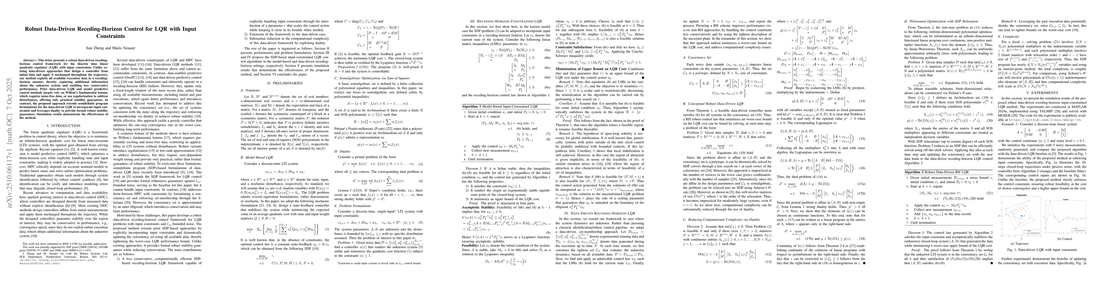 Thumbnail for Robust Data-Driven Receding-Horizon Control for LQR with Input
  Constraints