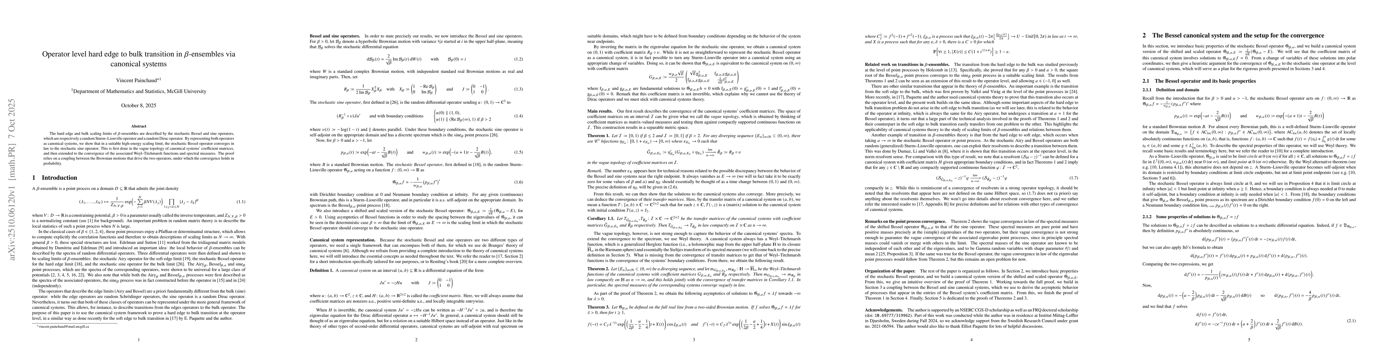 Thumbnail for Operator level hard edge to bulk transition in $β$-ensembles via
  canonical systems