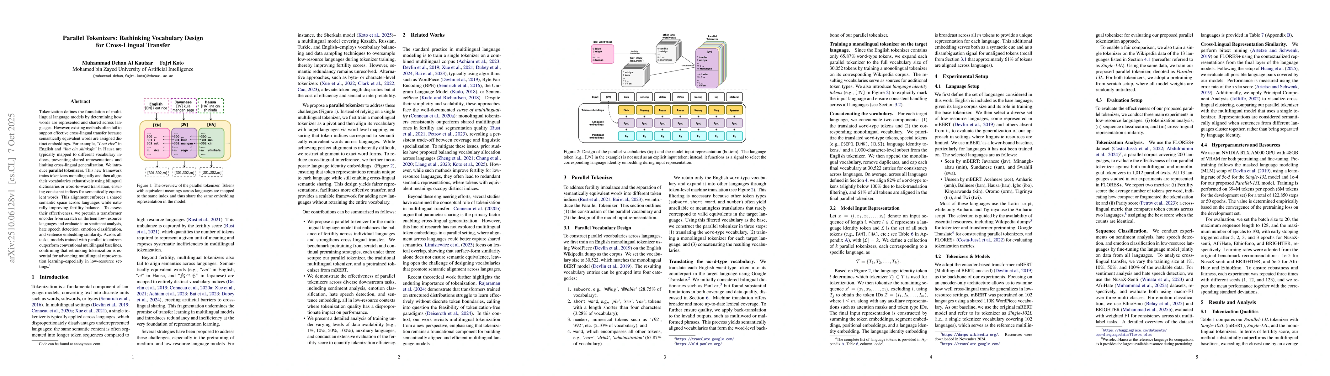 Thumbnail for Parallel Tokenizers: Rethinking Vocabulary Design for Cross-Lingual
  Transfer