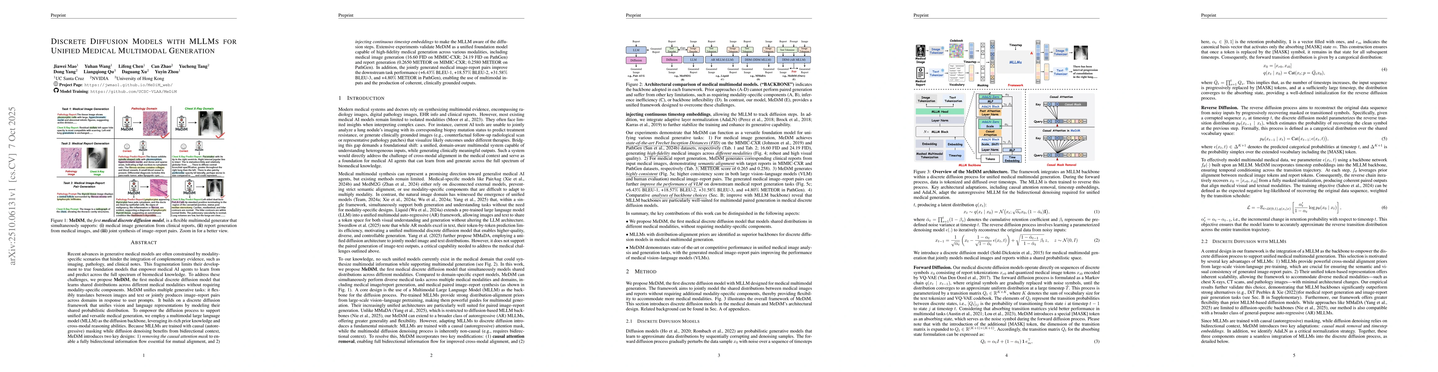 Thumbnail for Discrete Diffusion Models with MLLMs for Unified Medical Multimodal
  Generation