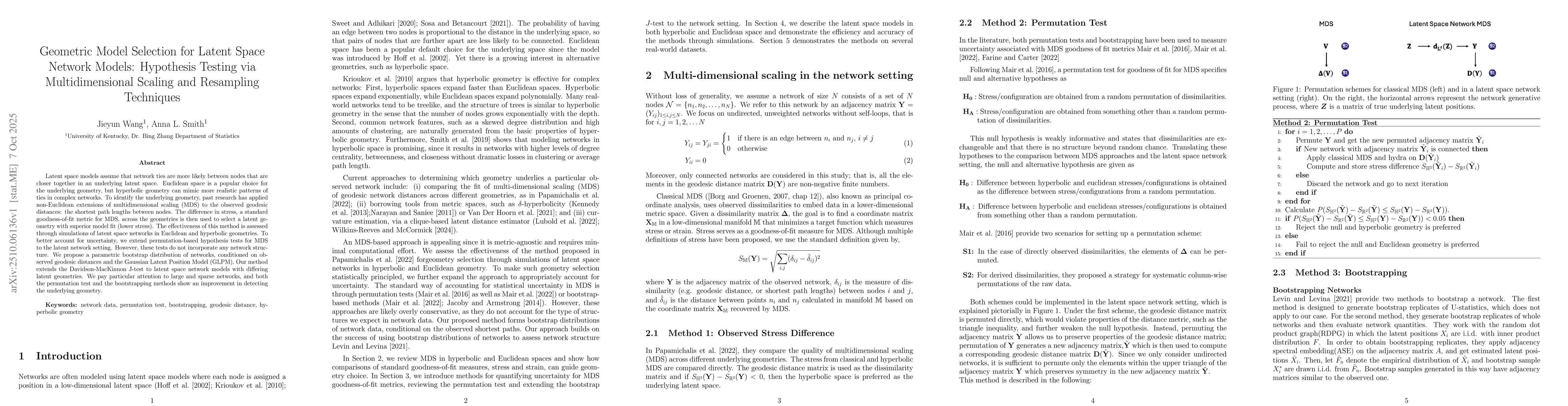 Thumbnail for Geometric Model Selection for Latent Space Network Models: Hypothesis
  Testing via Multidimensional Scaling and Resampling Techniques