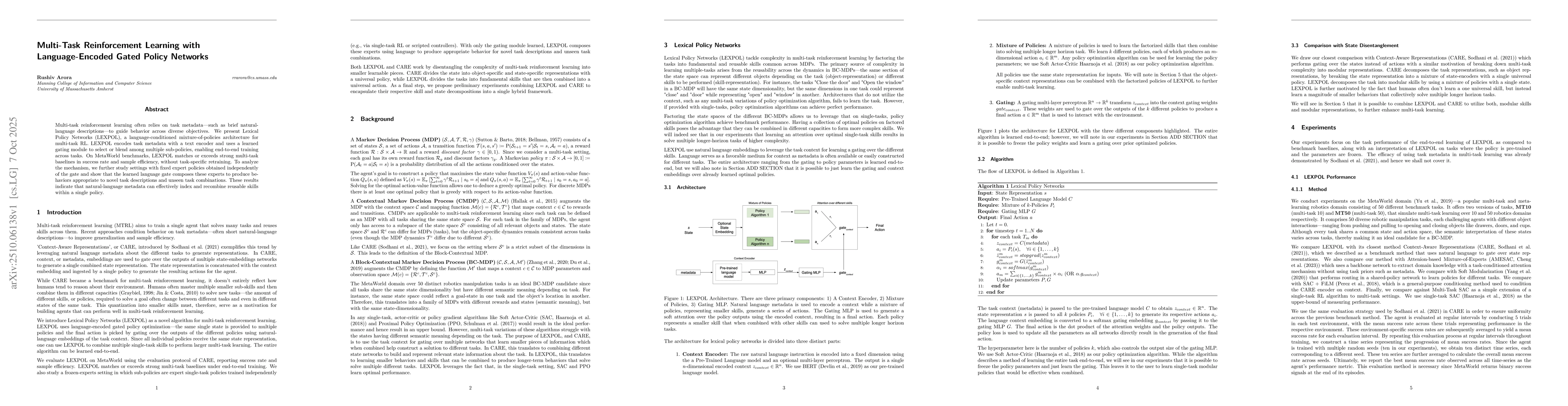 Thumbnail for Multi-Task Reinforcement Learning with Language-Encoded Gated Policy
  Networks