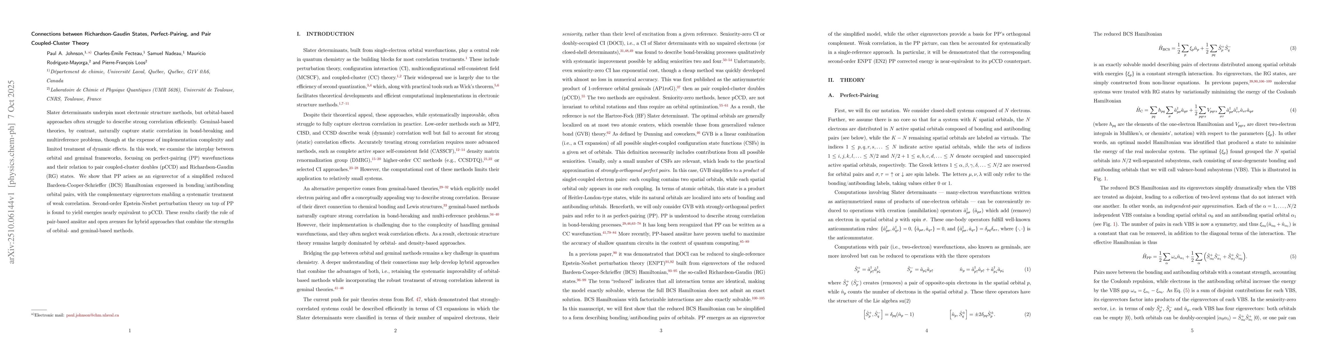 Thumbnail for Connections between Richardson-Gaudin States, Perfect-Pairing, and Pair
  Coupled-Cluster Theory