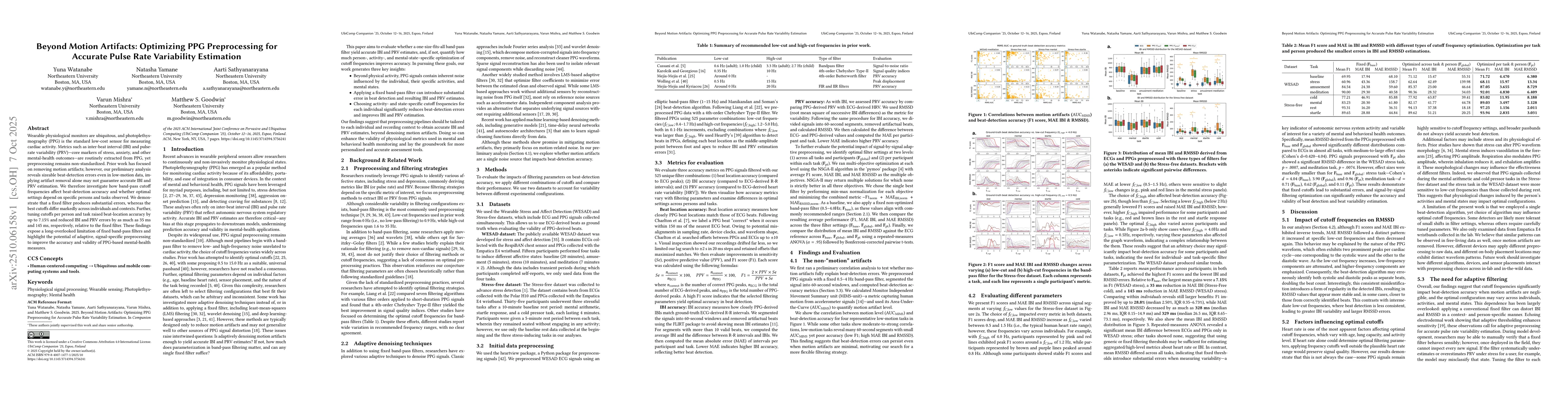 Thumbnail for Beyond Motion Artifacts: Optimizing PPG Preprocessing for Accurate Pulse
  Rate Variability Estimation