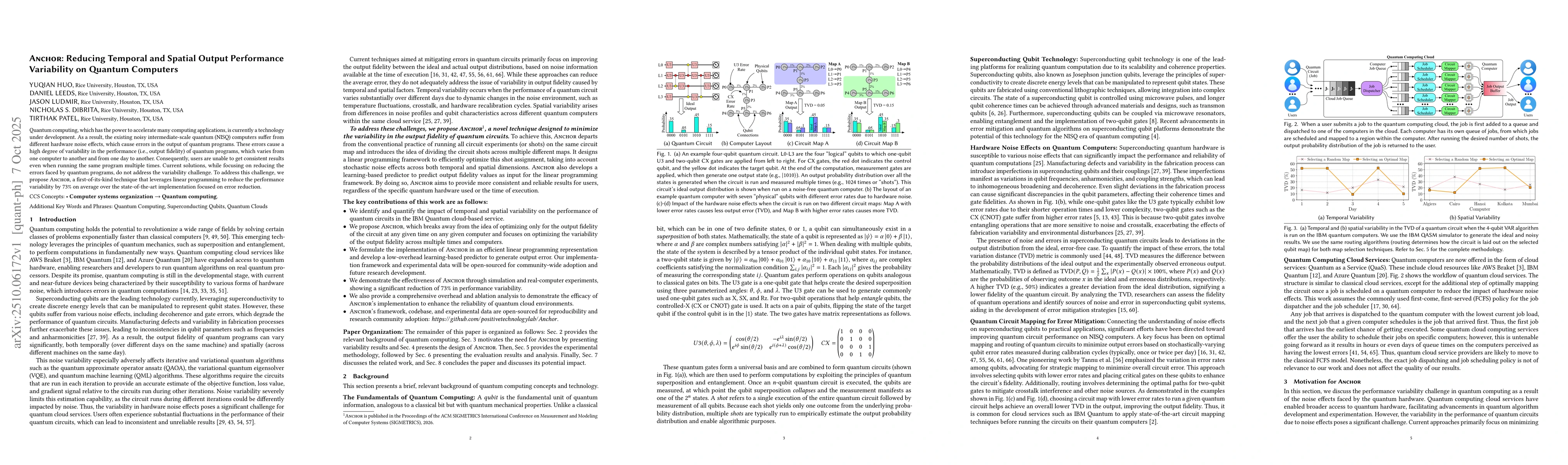 Thumbnail for Anchor: Reducing Temporal and Spatial Output Performance Variability on
  Quantum Computers