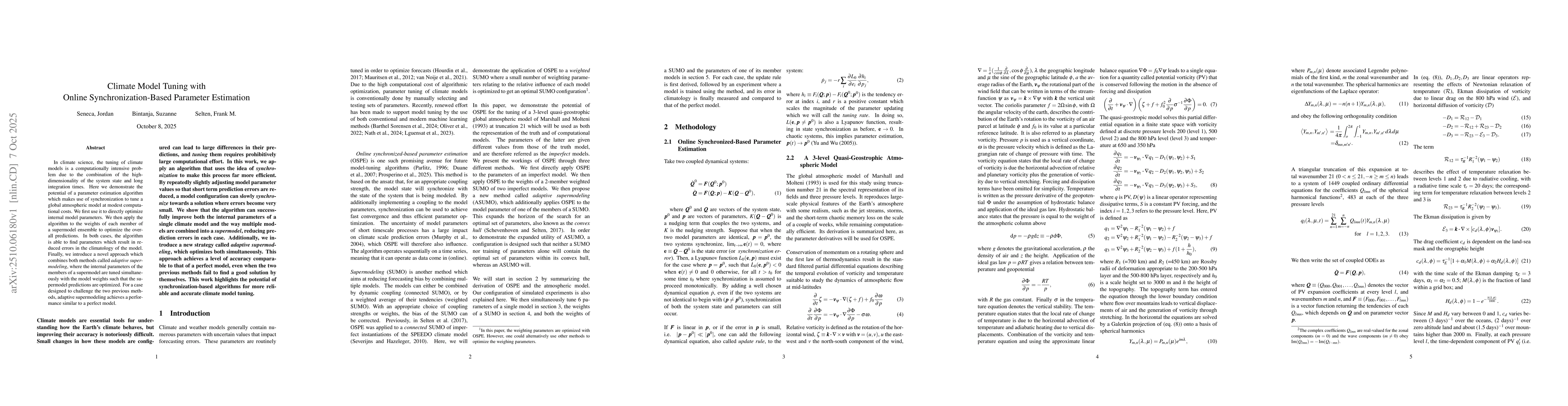 Thumbnail for Climate Model Tuning with Online Synchronization-Based Parameter
  Estimation