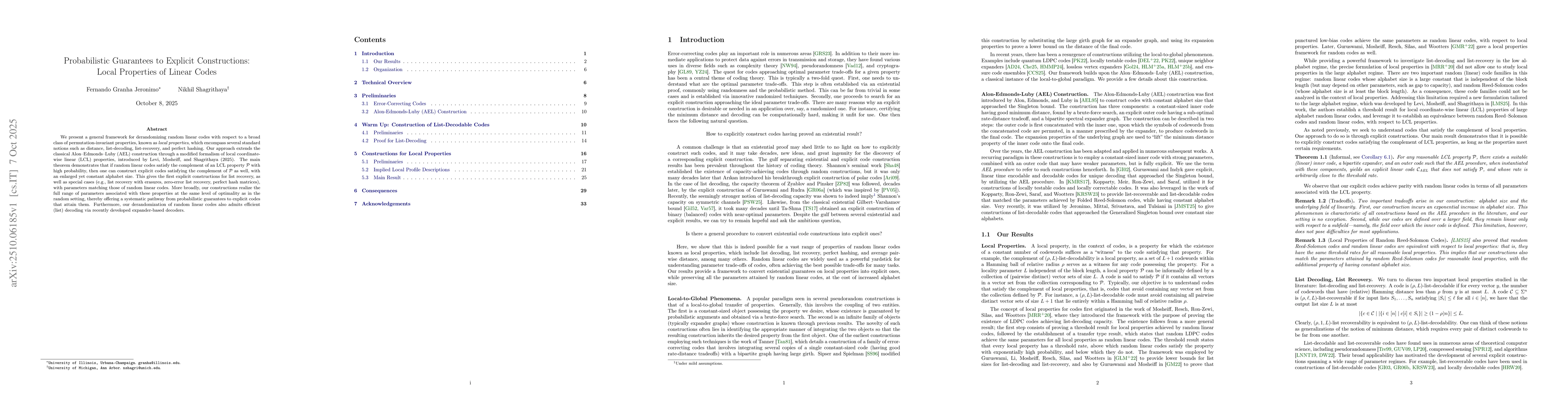 Thumbnail for Probabilistic Guarantees to Explicit Constructions: Local Properties of
  Linear Codes