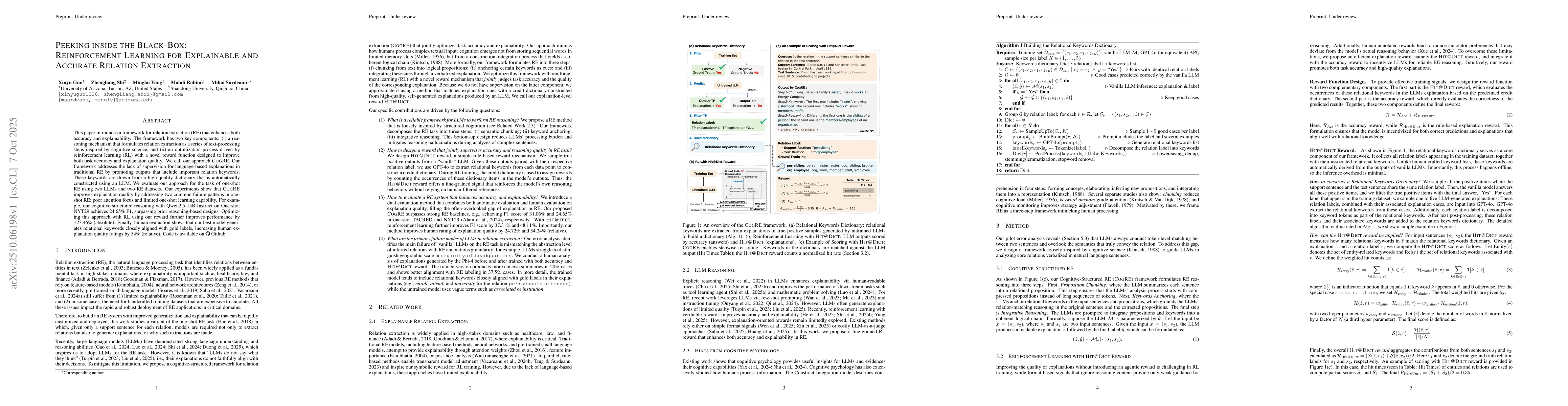 Thumbnail for Peeking inside the Black-Box: Reinforcement Learning for Explainable and
  Accurate Relation Extraction