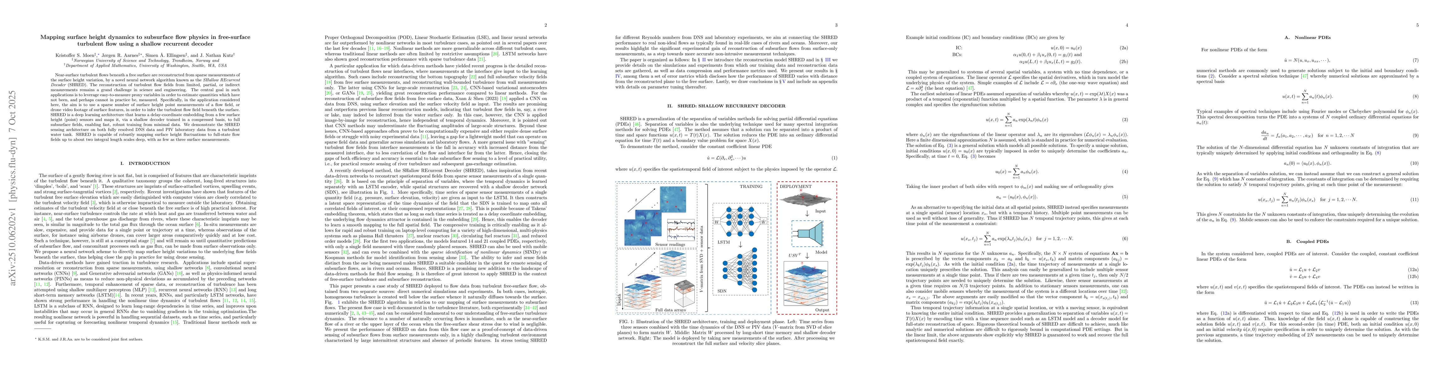 Thumbnail for Mapping surface height dynamics to subsurface flow physics in
  free-surface turbulent flow using a shallow recurrent decoder