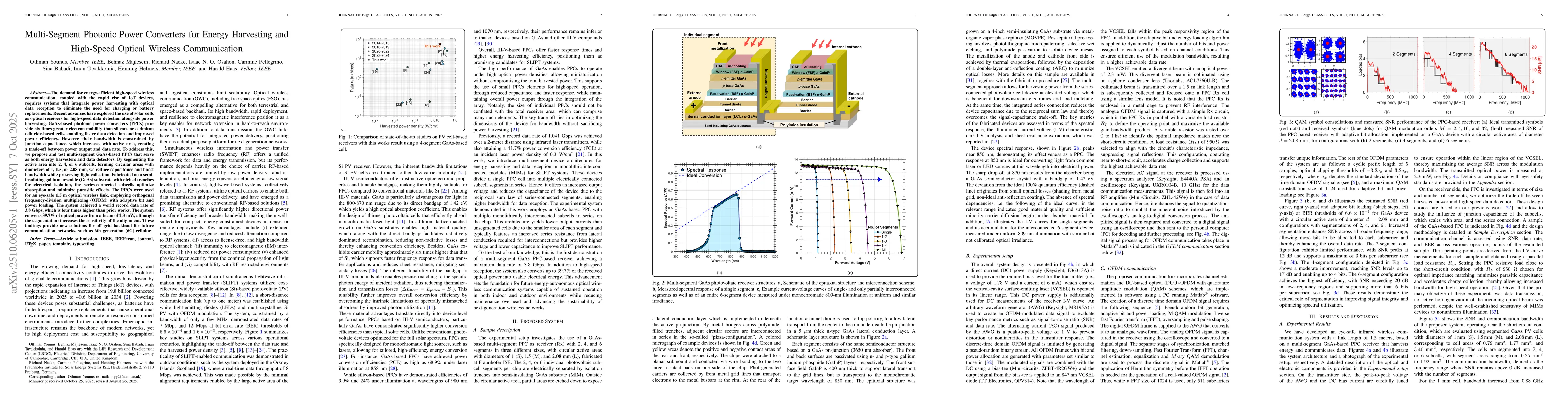 Thumbnail for Multi-Segment Photonic Power Converters for Energy Harvesting and
  High-Speed Optical Wireless Communication