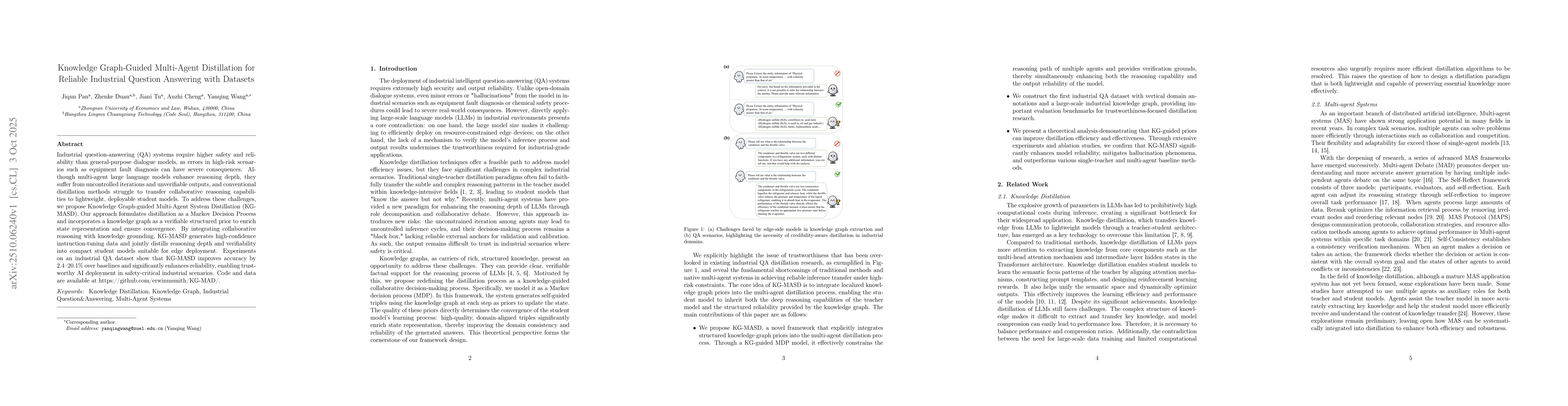 Thumbnail for Knowledge Graph-Guided Multi-Agent Distillation for Reliable Industrial
  Question Answering with Datasets