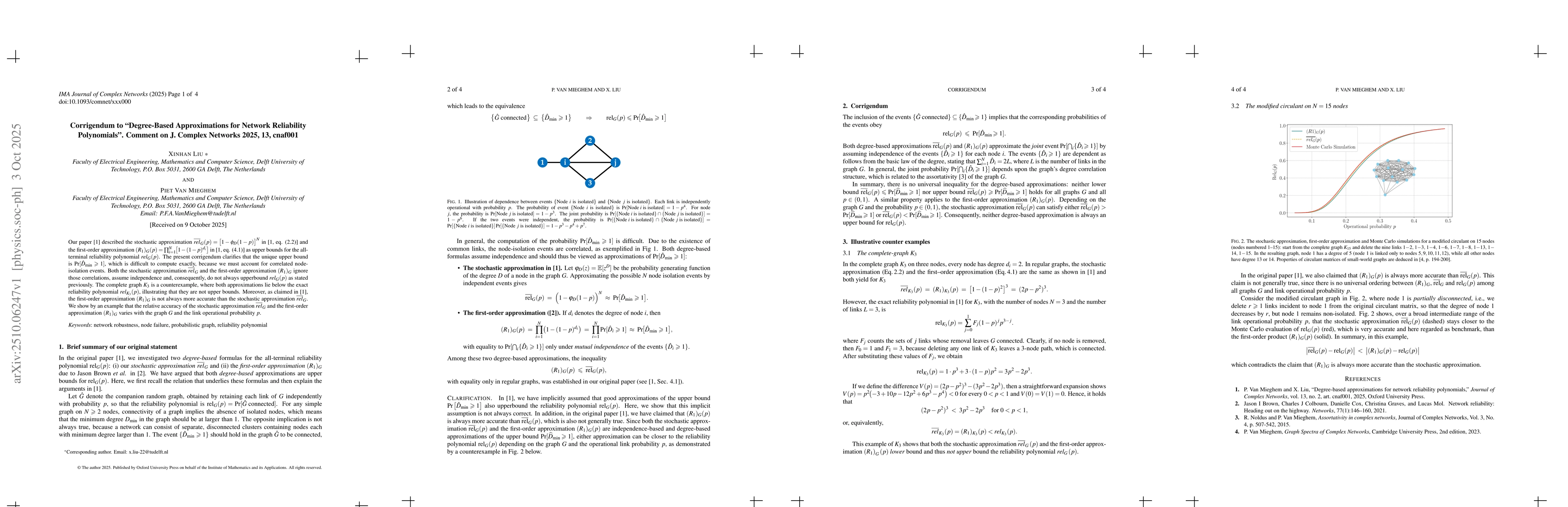 Thumbnail for Corrigendum to "Degree-Based Approximations for Network Reliability
  Polynomials". Comment on J. Complex Networks 2025, 13, cnaf001