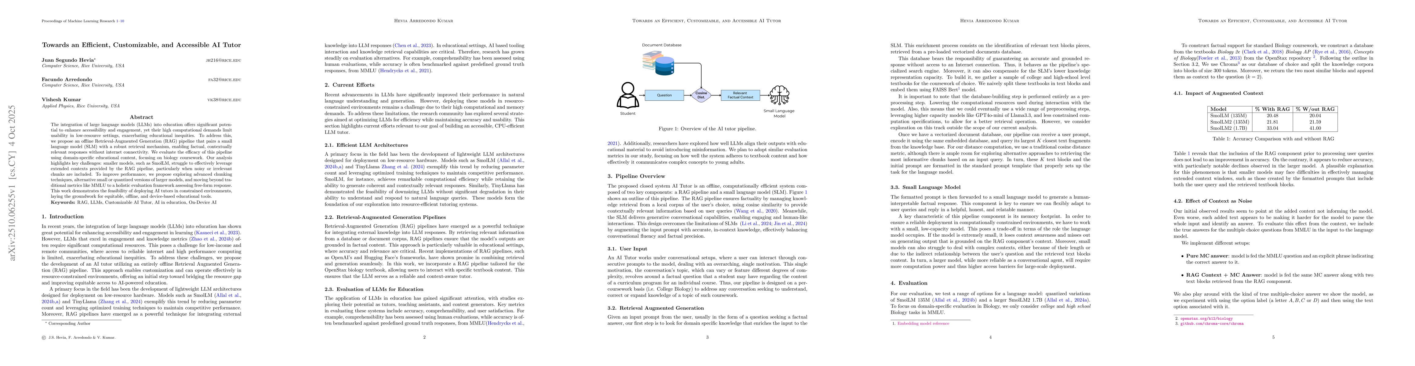 Thumbnail for Towards an Efficient, Customizable, and Accessible AI Tutor