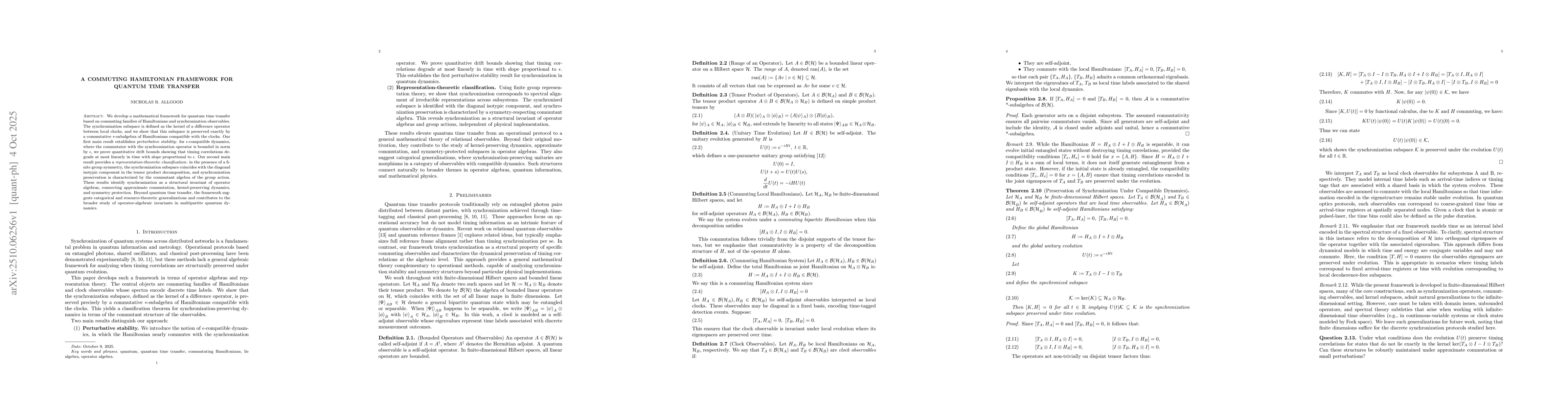 Thumbnail for A Commuting Hamiltonian Framework for Quantum Time Transfer