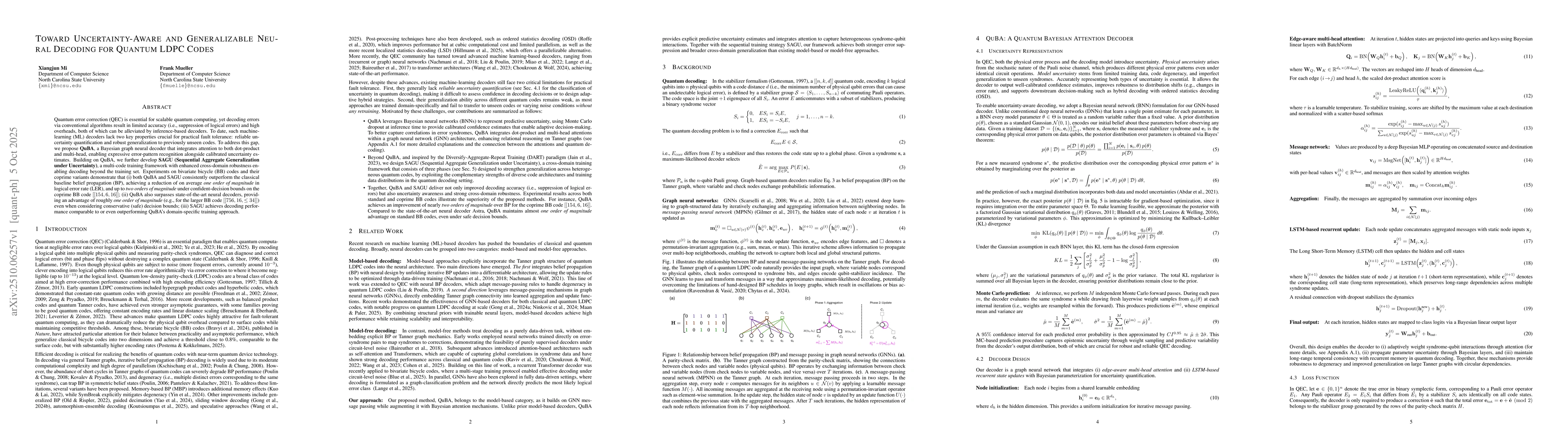 Thumbnail for Toward Uncertainty-Aware and Generalizable Neural Decoding for Quantum
  LDPC Codes