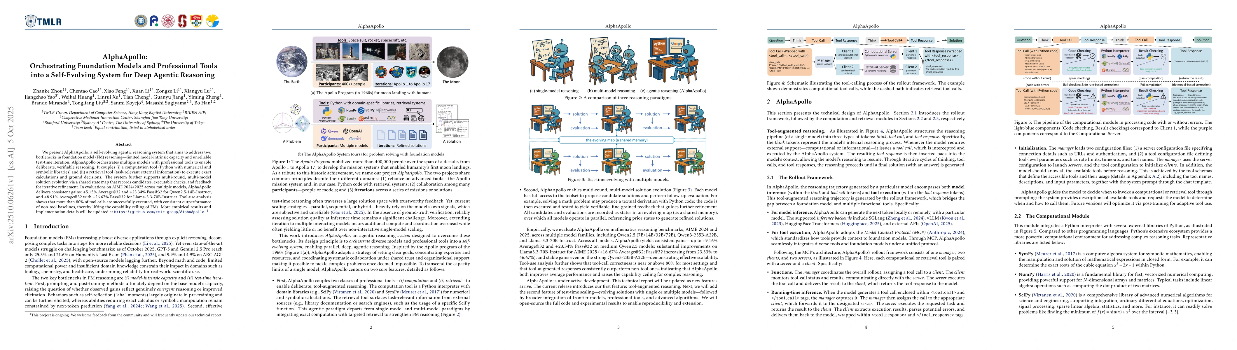 Thumbnail for AlphaApollo: Orchestrating Foundation Models and Professional Tools into
  a Self-Evolving System for Deep Agentic Reasoning