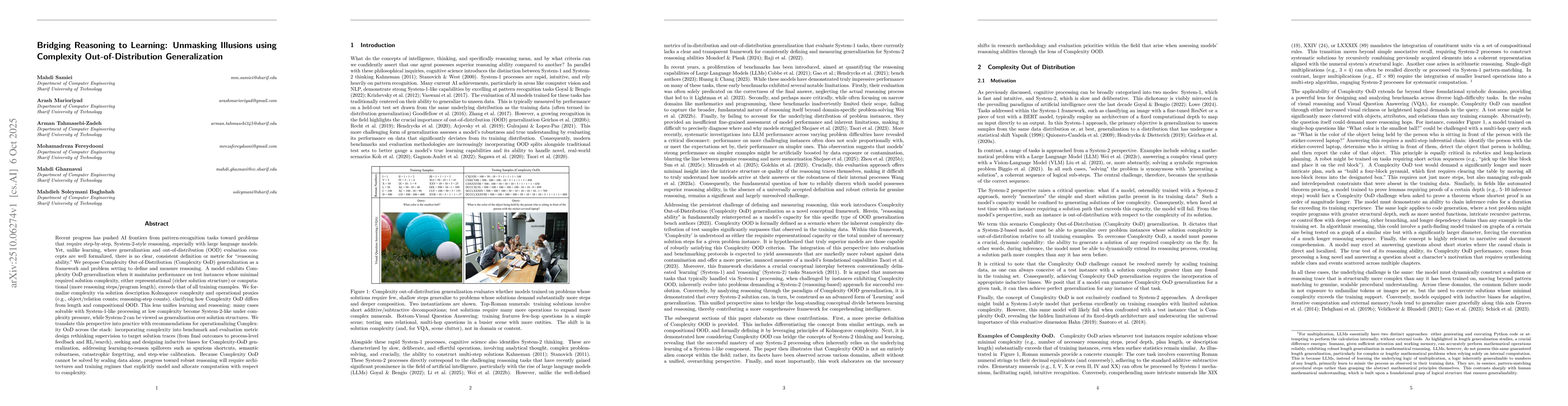 Thumbnail for Bridging Reasoning to Learning: Unmasking Illusions using Complexity Out
  of Distribution Generalization