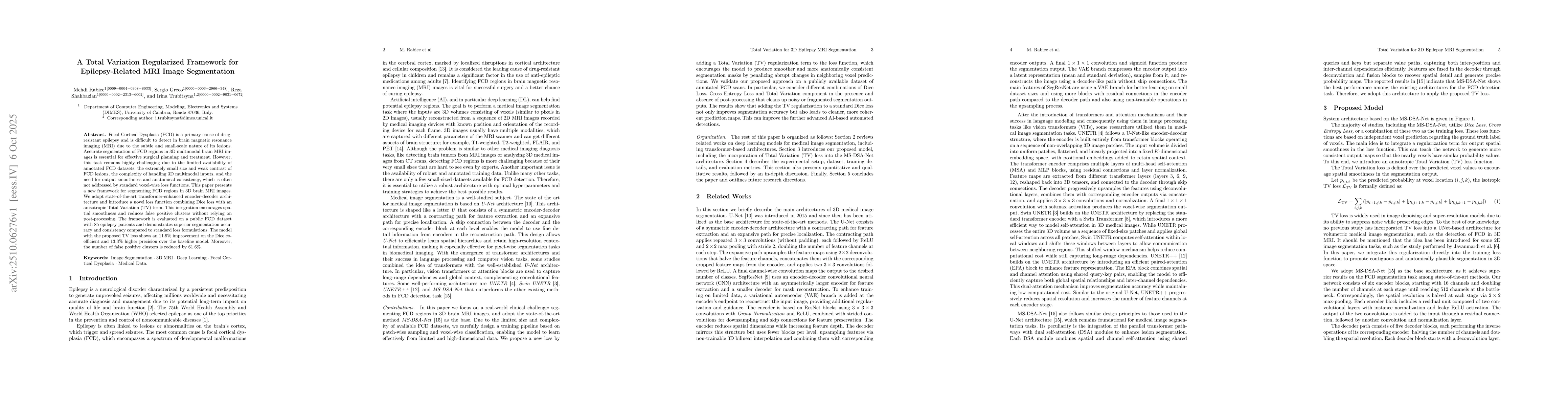 Thumbnail for A Total Variation Regularized Framework for Epilepsy-Related MRI Image
  Segmentation