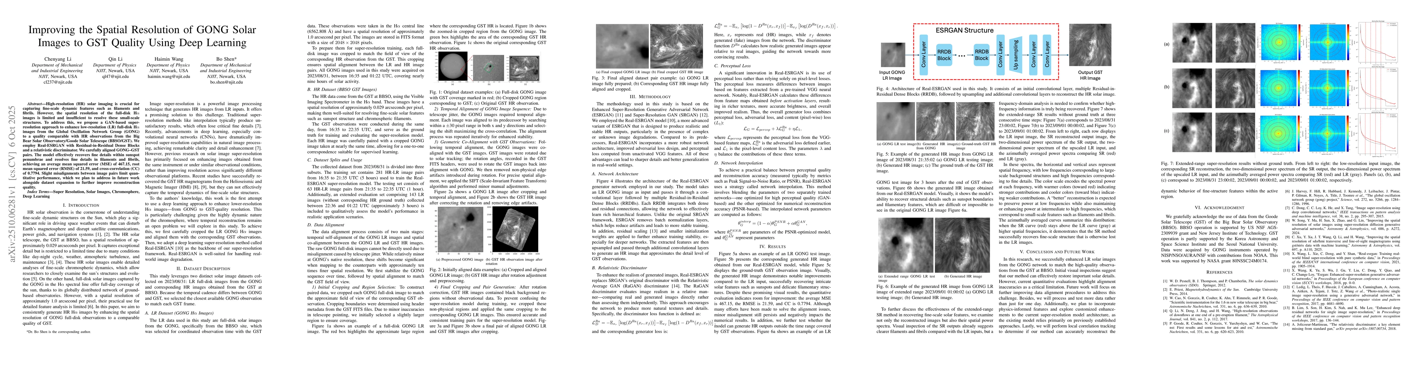 Thumbnail for Improving the Spatial Resolution of GONG Solar Images to GST Quality
  Using Deep Learning