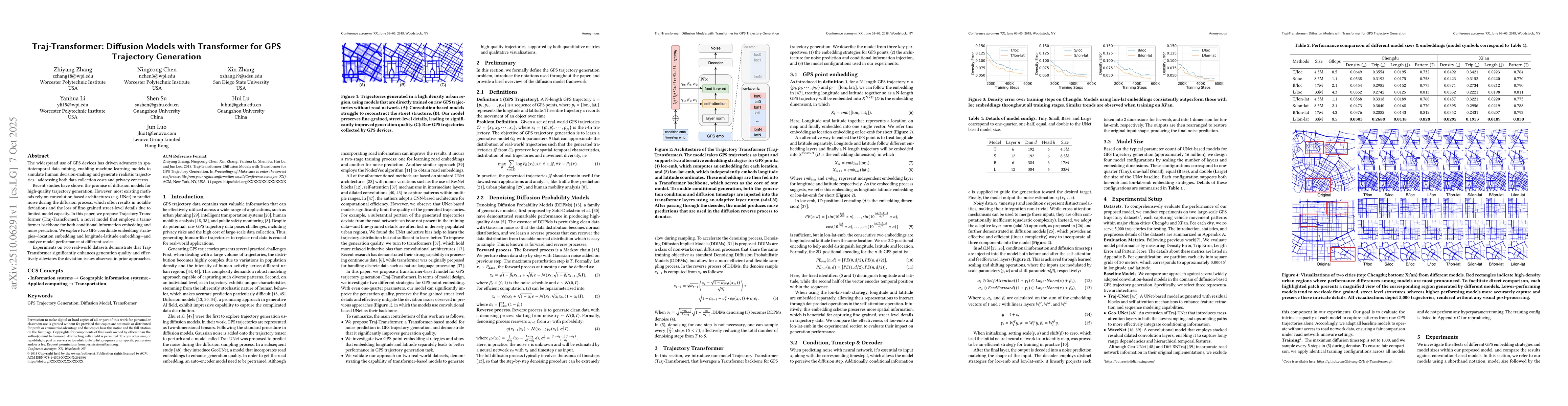 Thumbnail for Traj-Transformer: Diffusion Models with Transformer for GPS Trajectory
  Generation