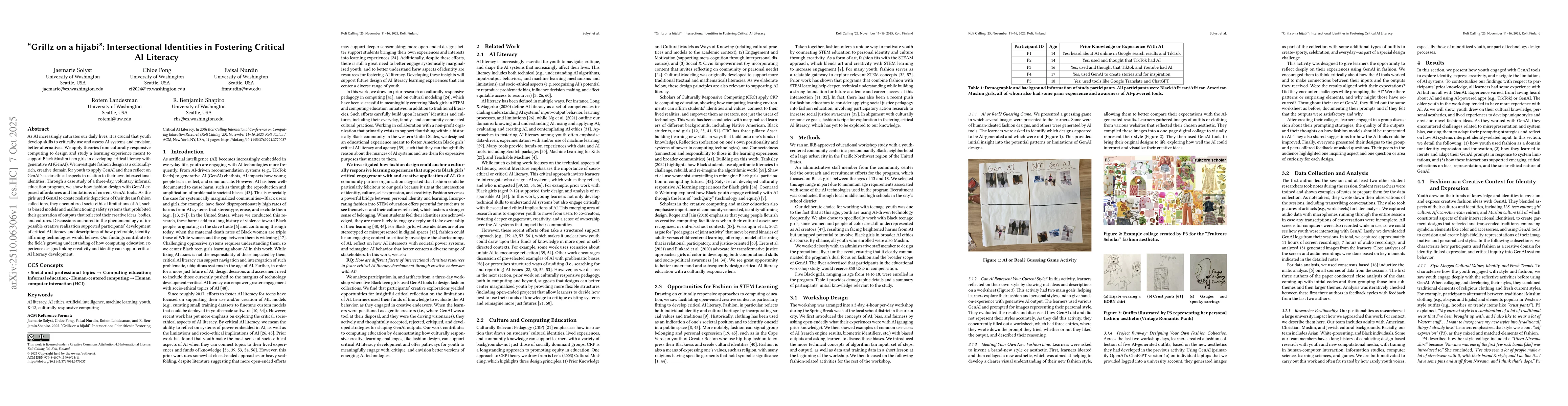 Thumbnail for "Grillz on a hijabi": Intersectional Identities in Fostering Critical AI
  Literacy